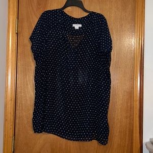 Blue and White Design Plus Short Sleeve Blouse!